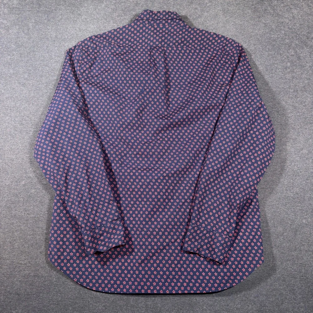 J. Crew Button Down Shirt Mens Large Navy Blue Floral Secret Wash Slim Stretch